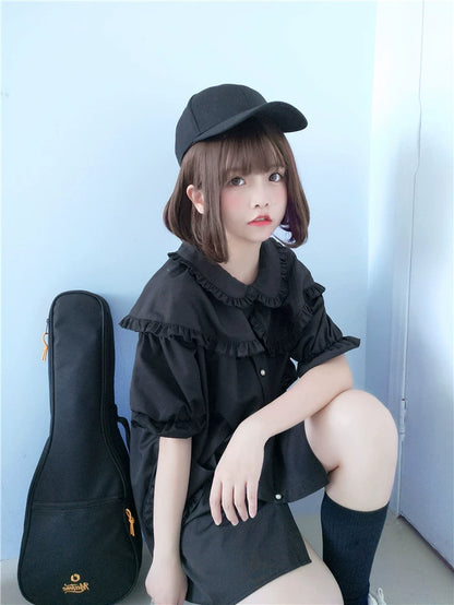 C416318 Loose Double Doll Collar Shirt