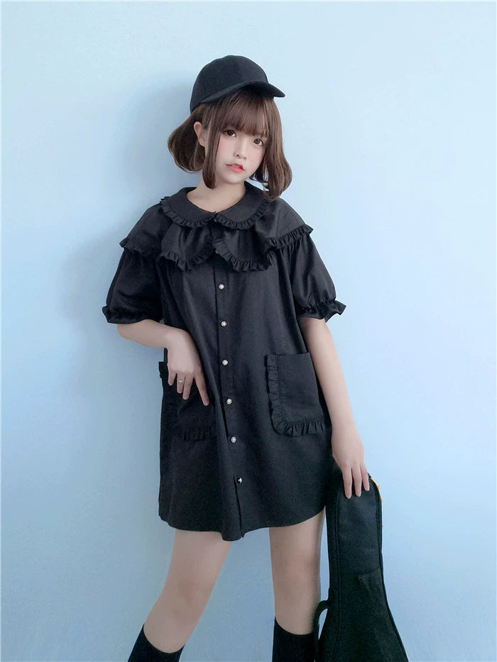 C416318 Loose Double Doll Collar Shirt