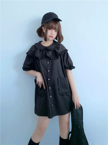 C416318 Loose Double Doll Collar Shirt