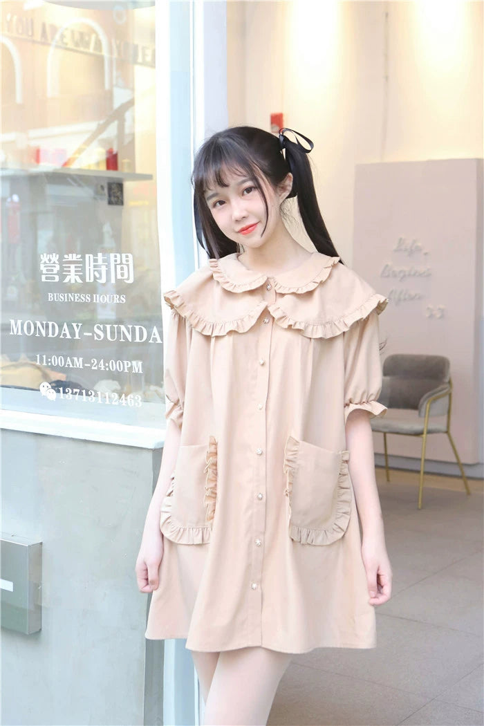 C416318 Loose Double Doll Collar Shirt