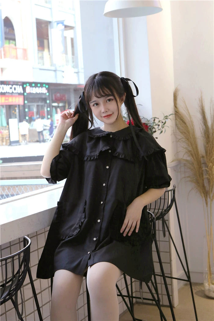 C416318 Loose Double Doll Collar Shirt