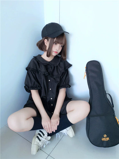 C416318 Loose Double Doll Collar Shirt