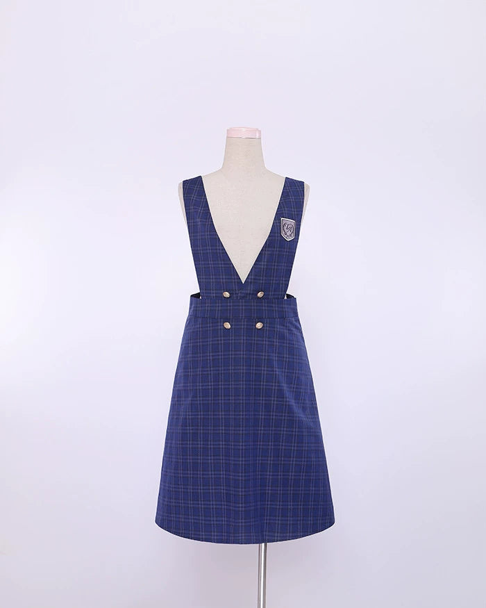 J42318 Premium Student V-Neck Plaid Strap Skirt