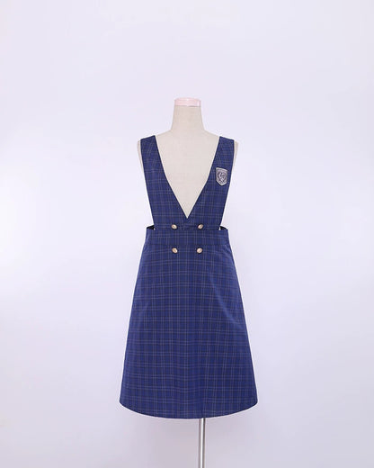 J42318 Premium Student V-Neck Plaid Strap Skirt