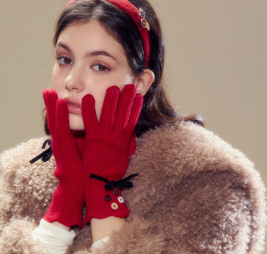 Fleece Bow Handmade Gloves