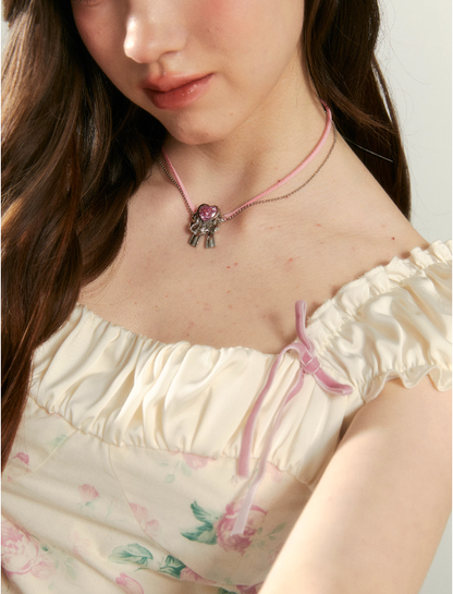 Pink Love Zircon Necklace Choker