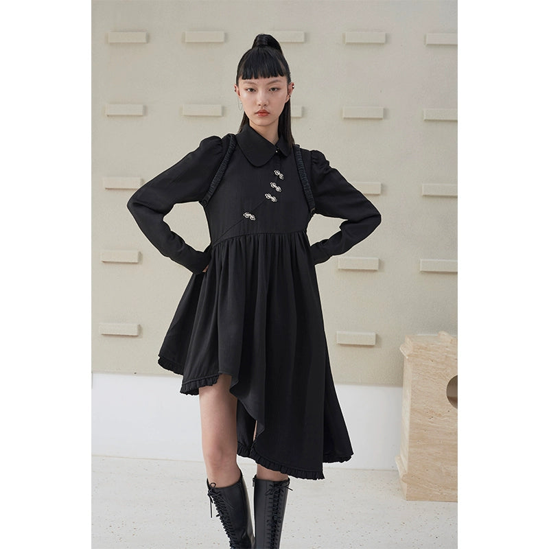 Irregular Black - Long Sleeved Dress