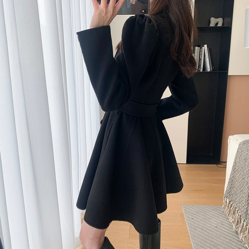 Midnight Elegance: Pure Black Wool Coat