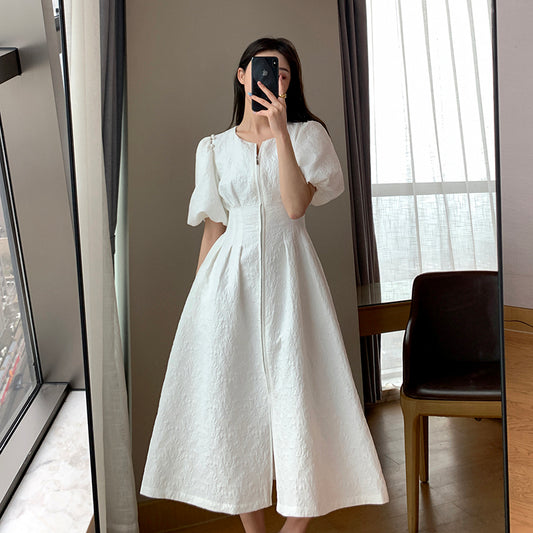 Bubble Sleeve White Dress