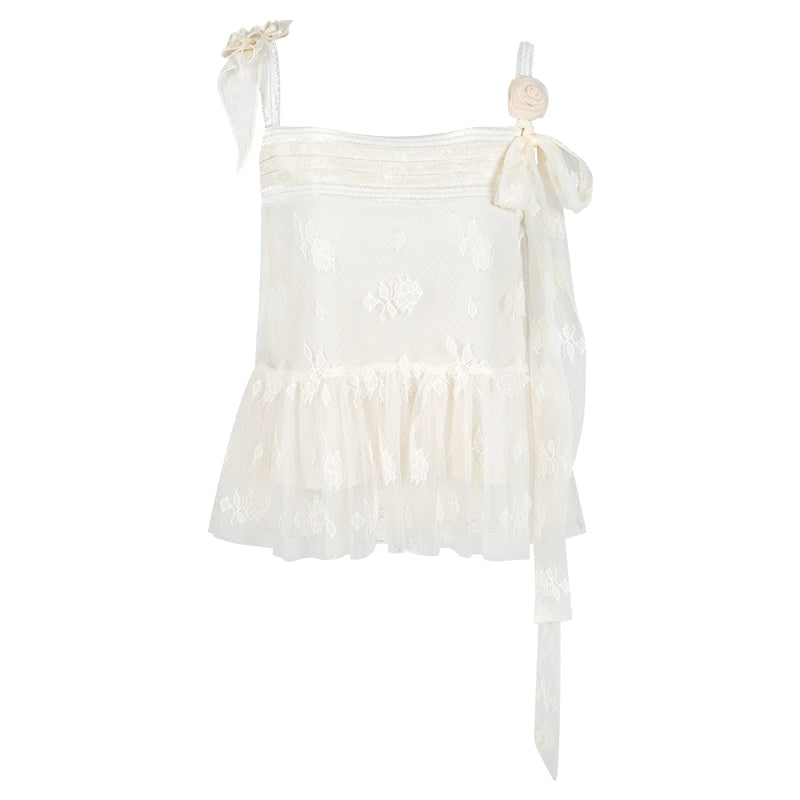 White Lace Strap Summer Top