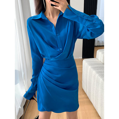 Autumn Blue Shirt Dress - Chic and Slim