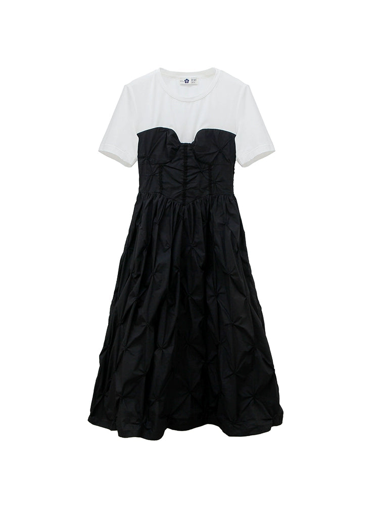 Original Design Commuter Vacation Leave Two Pieces Black and White Color Matching Texture A-line Crowd Dress for Women