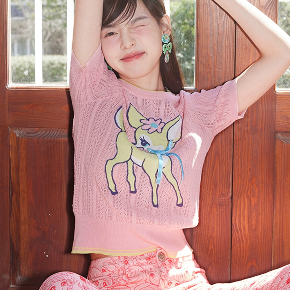 Cartoon Deer Pink Knit