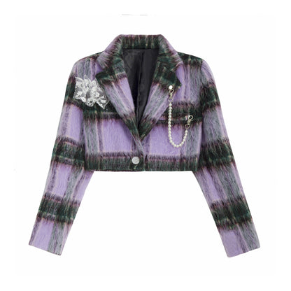 Purple Tweed Pearl Chain Blazer