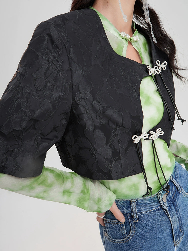 Night Peony Black Jacquard Coat