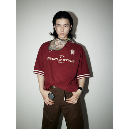 브랜드 배지 -EMBROIDERED SHORT SLEEED T -SHIRT