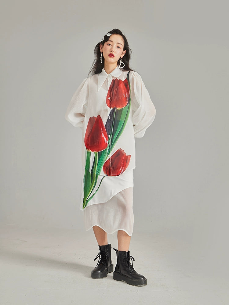 Artistic Tulip Satin Irregular Skirt