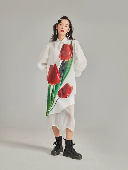 Artistic Tulip Satin Irregular Skirt