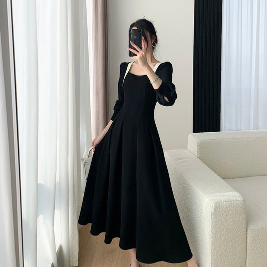 Black Dress - Square Neck Skirt