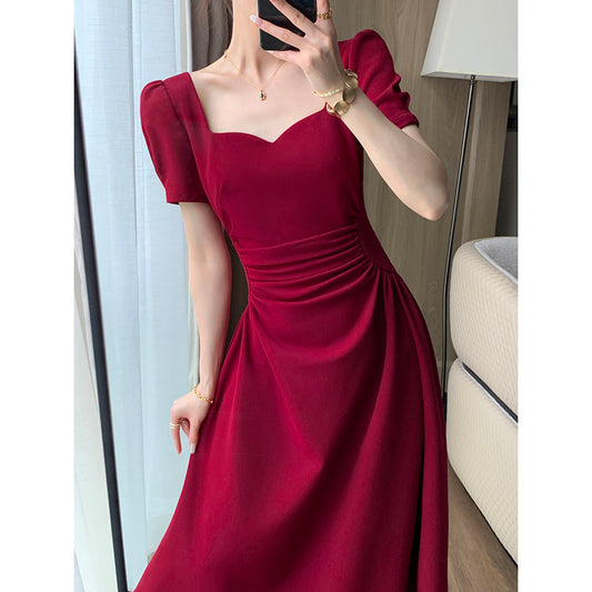 Hepburn Style Red Engagement Dress