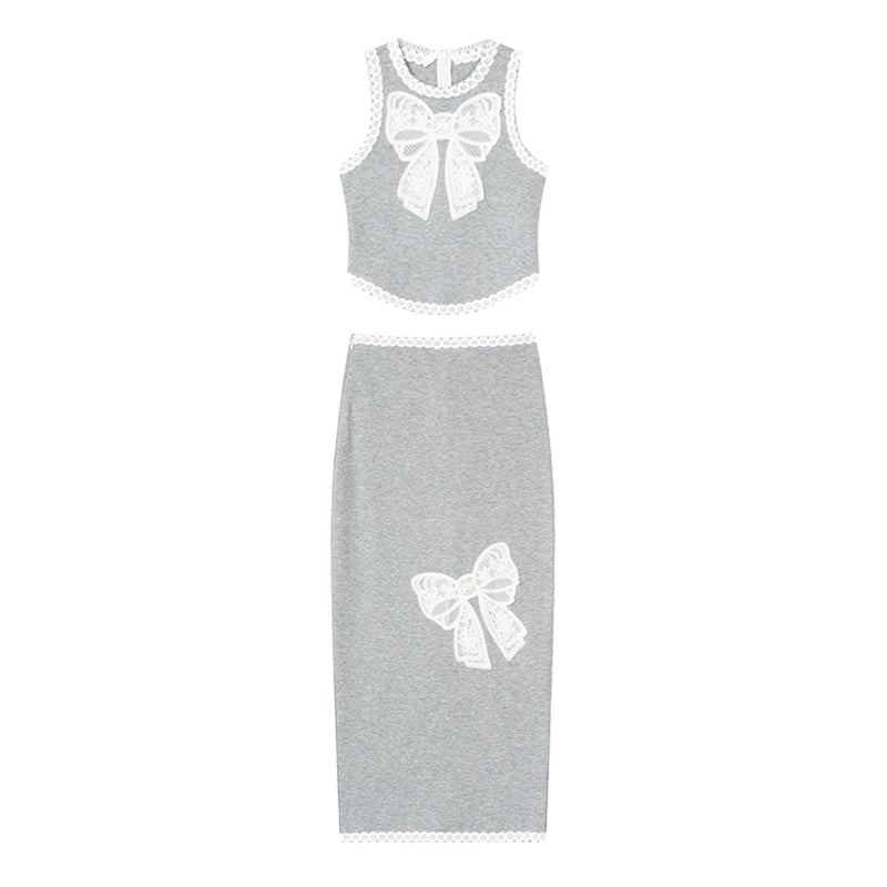 Grey Lace Tank & Skirt Set