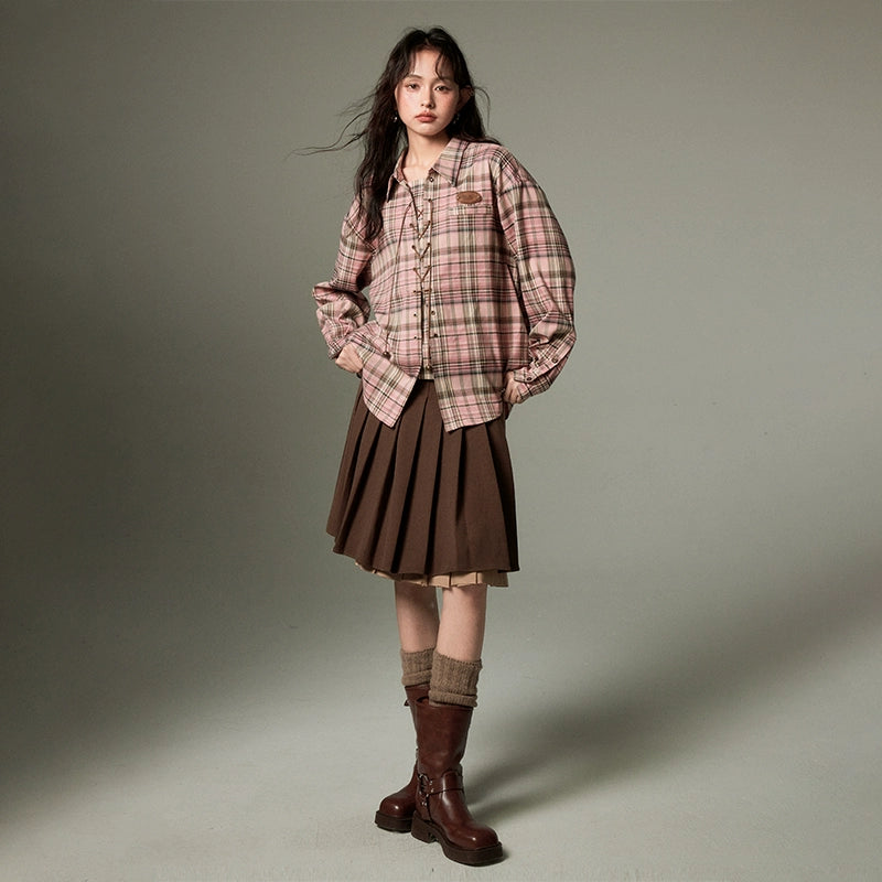 Retro Plaid - Loose Long Sleeve Shirt