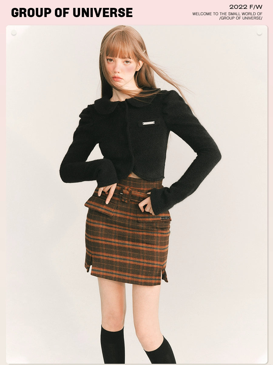 Welsh Tea Elegance - Black Wool Plaid Skirt