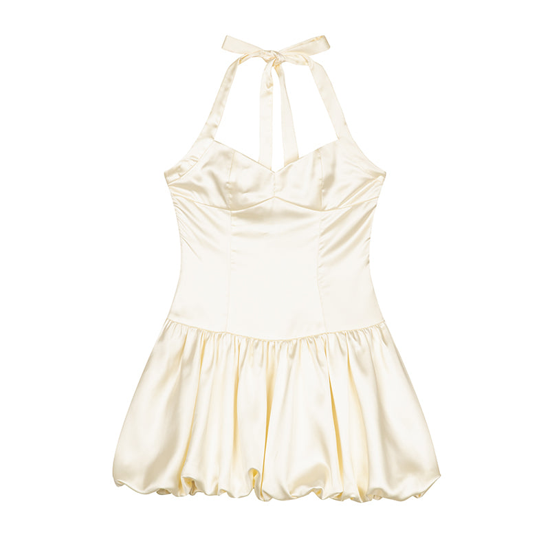 White Hanging Neck Bud Dress