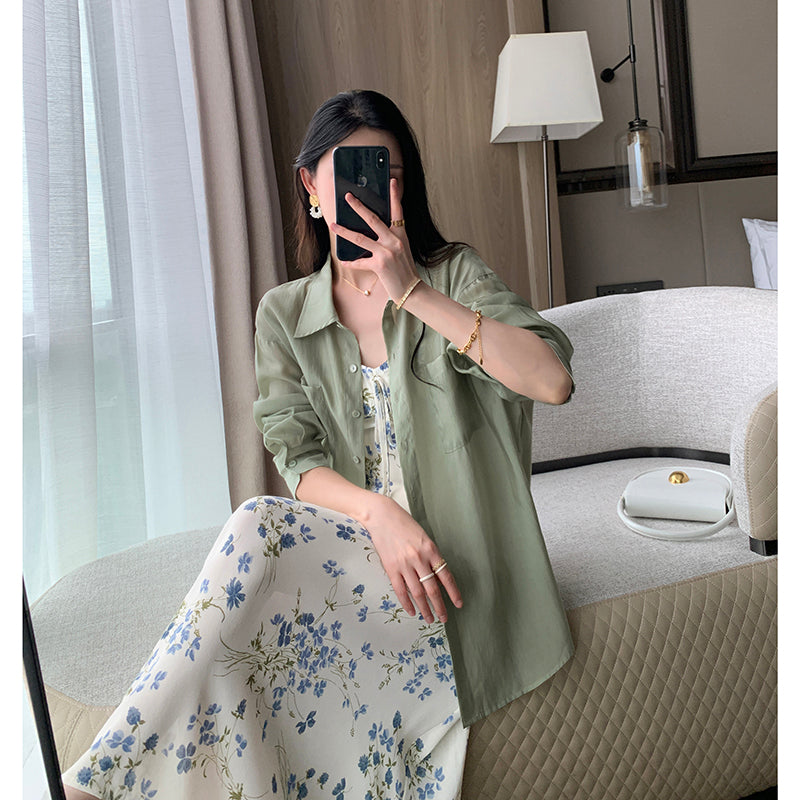 2023 Summer Green Silk Top