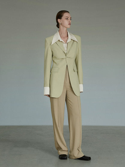 Grass Green Pleated Suit Jacket