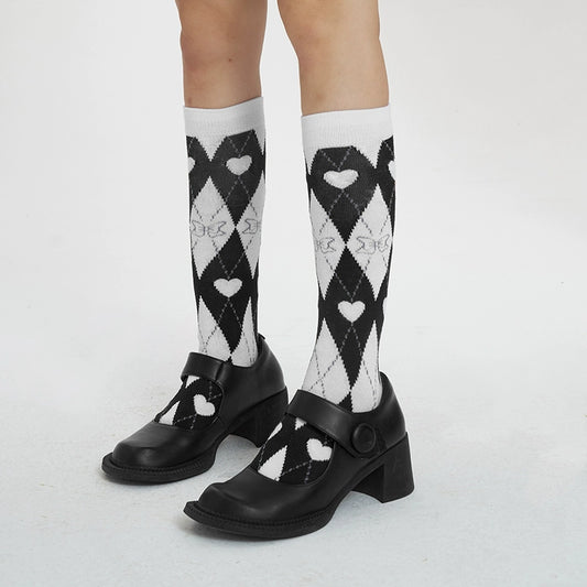 Retro B/W Bow Tie Diamond Socks