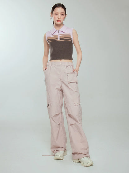 Pink Casual -Pantaloni da lavoro in vita alta