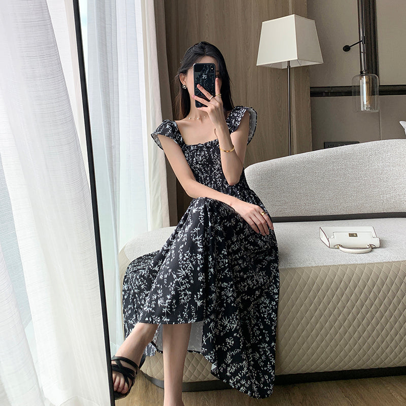 Black Floral Dress - Chic Long Skirt