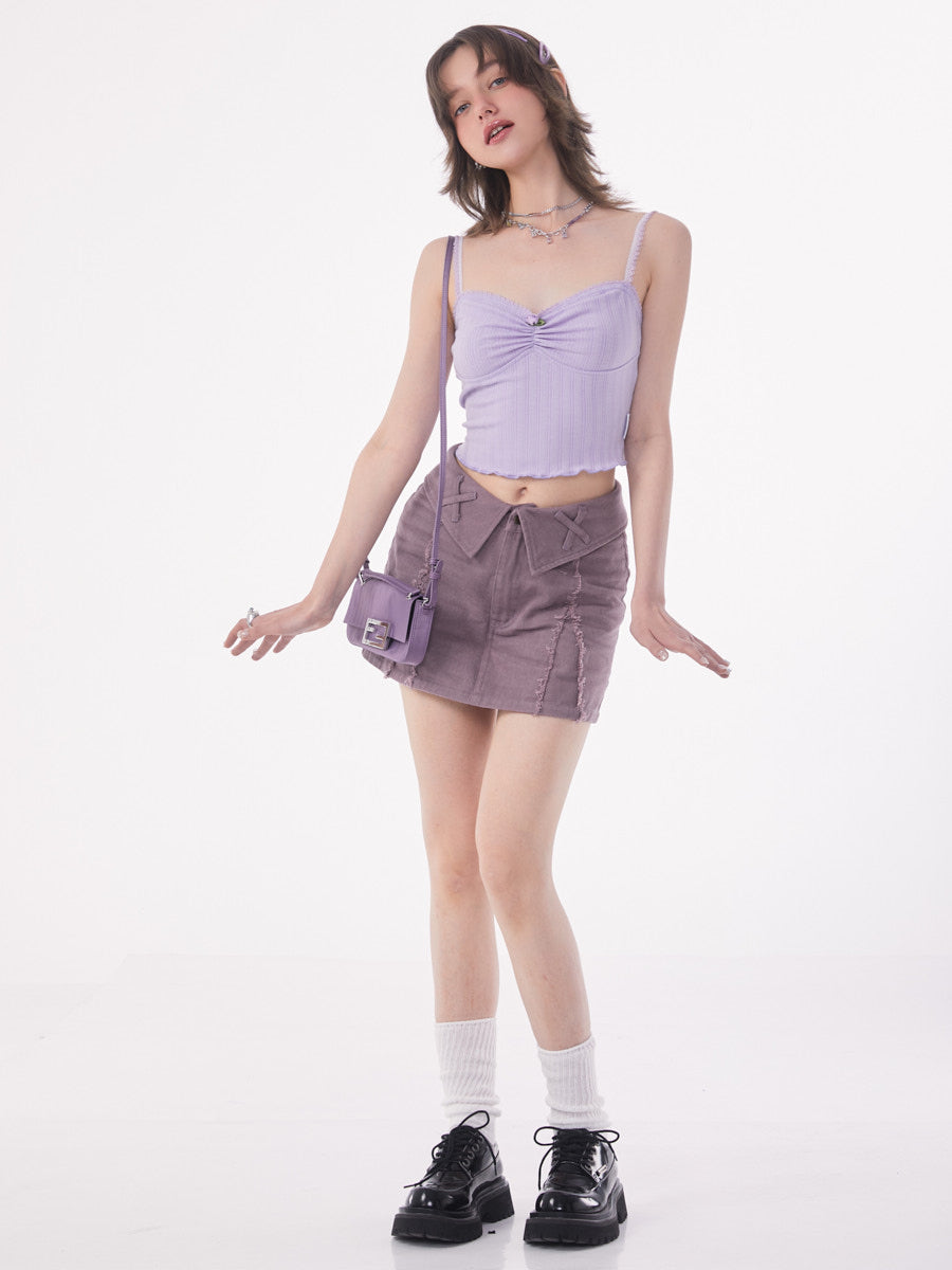 Purple Puffy Pleated Short Skirt