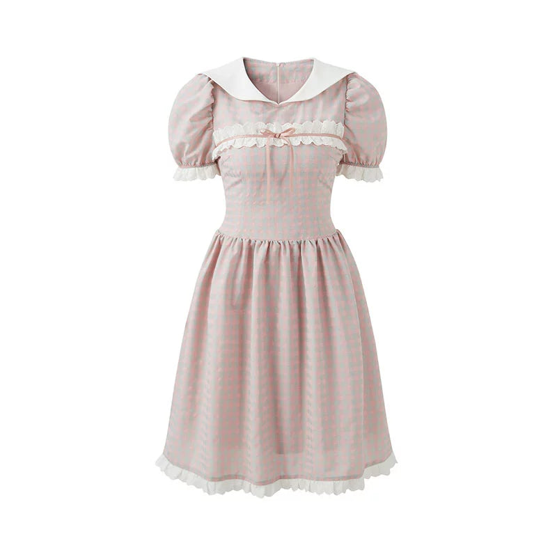 Guava Ballet - Pink Plaid Lace Dress