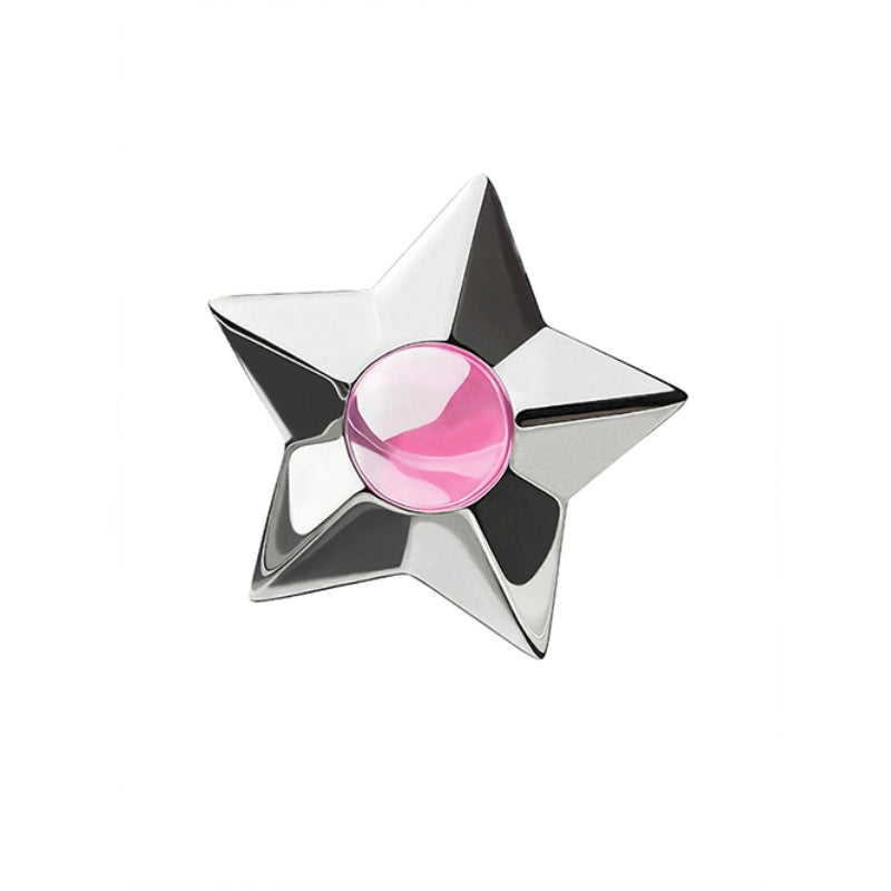 Pink Red Corundum 3D Five Point Star Ring
