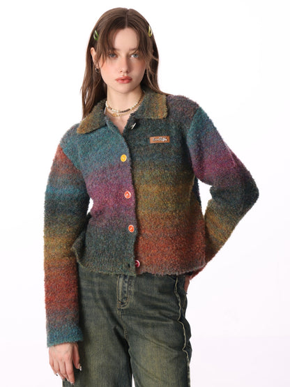 Tie-Dye Gradient Wool Vintage Cardigan