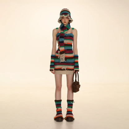Colorful Stripe Bow Strap Dress