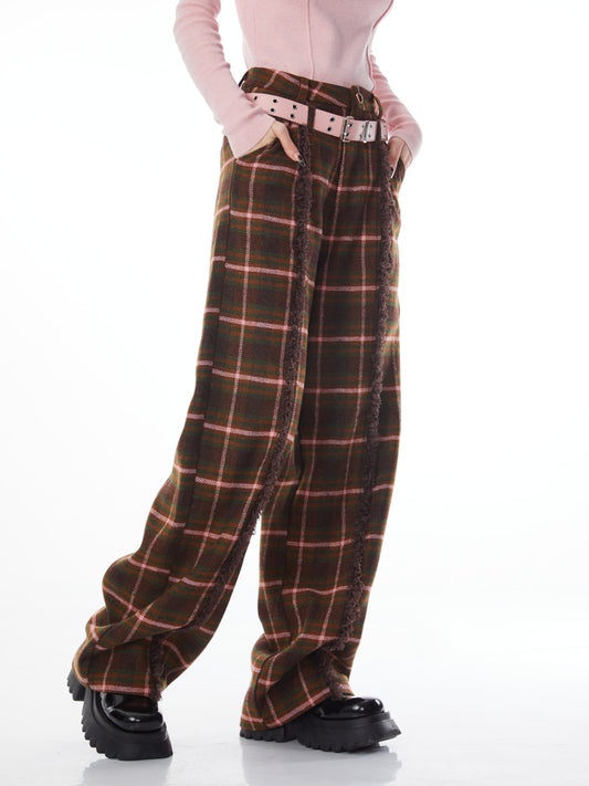 Brown Tassel Plaid Wool Pants - Autumn/Winter Style