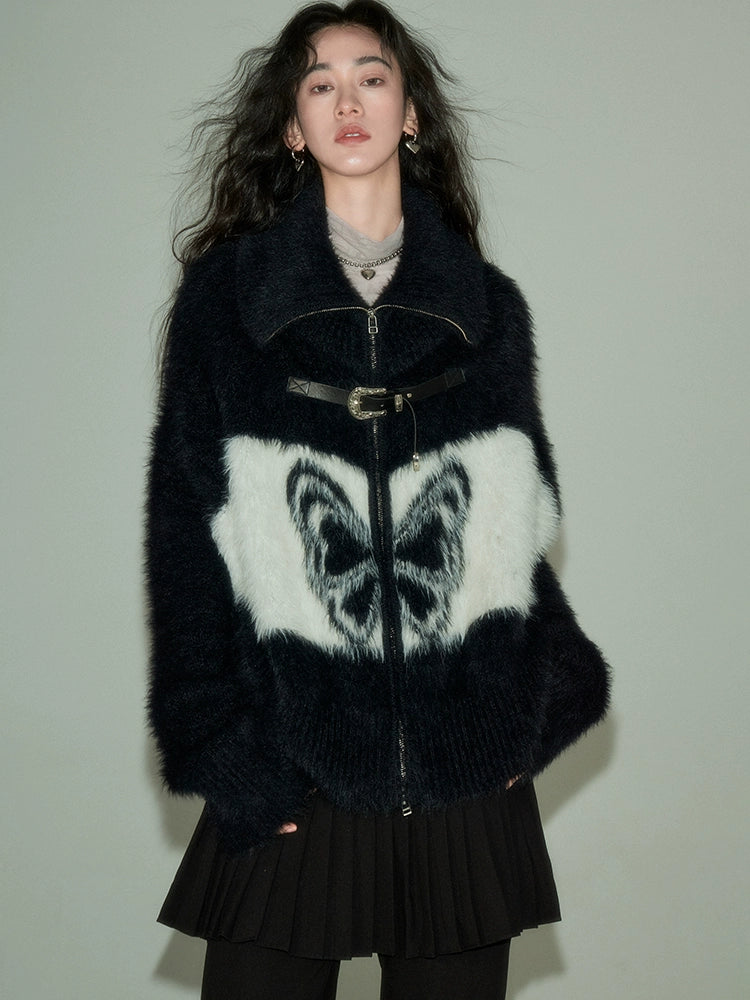 Vintage Butterfly - Imitation Mink Wool Cardigan