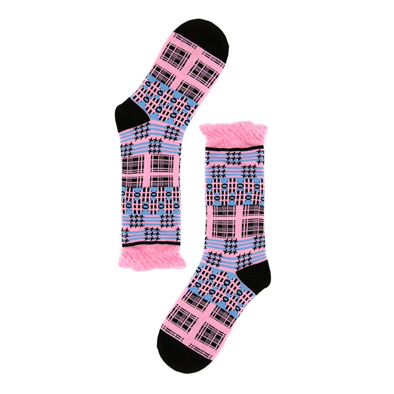 Pink Plaid Ruffle Kid's Socks