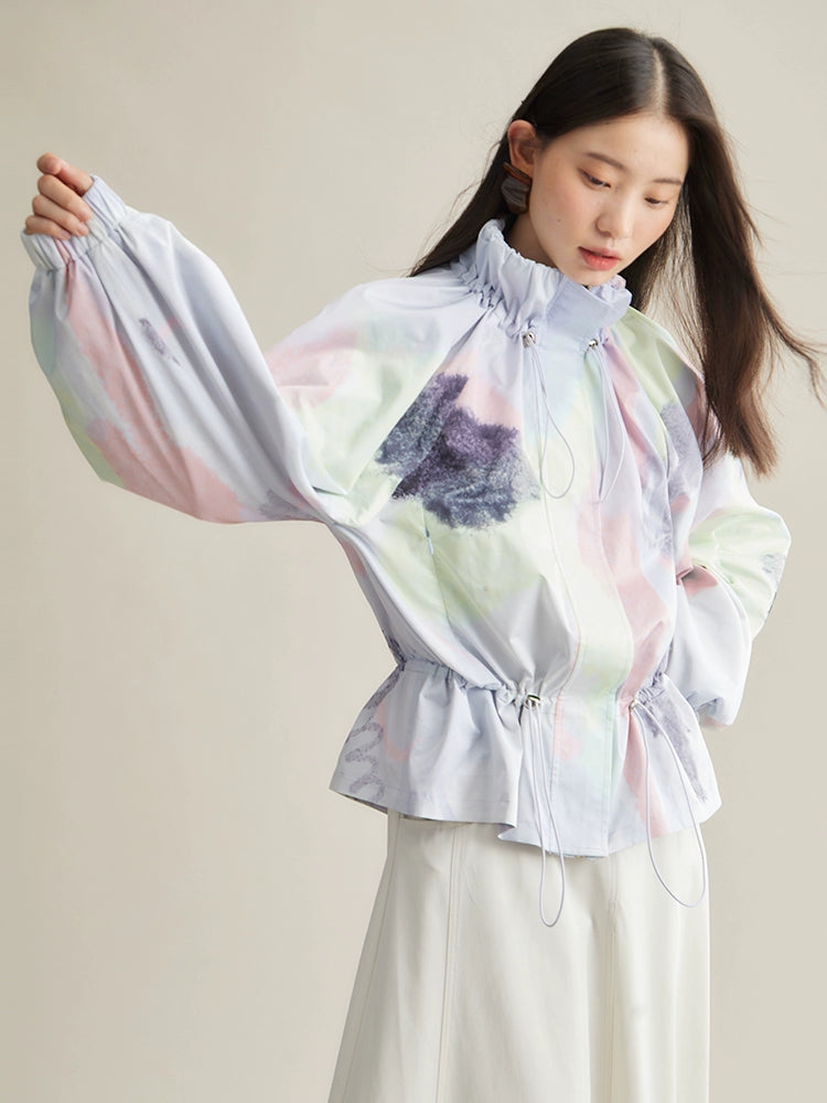 Original Design Oil Painting Nebula Designer Handdrawn Abstract Halo Dye Print Casual Windbreaker Coat