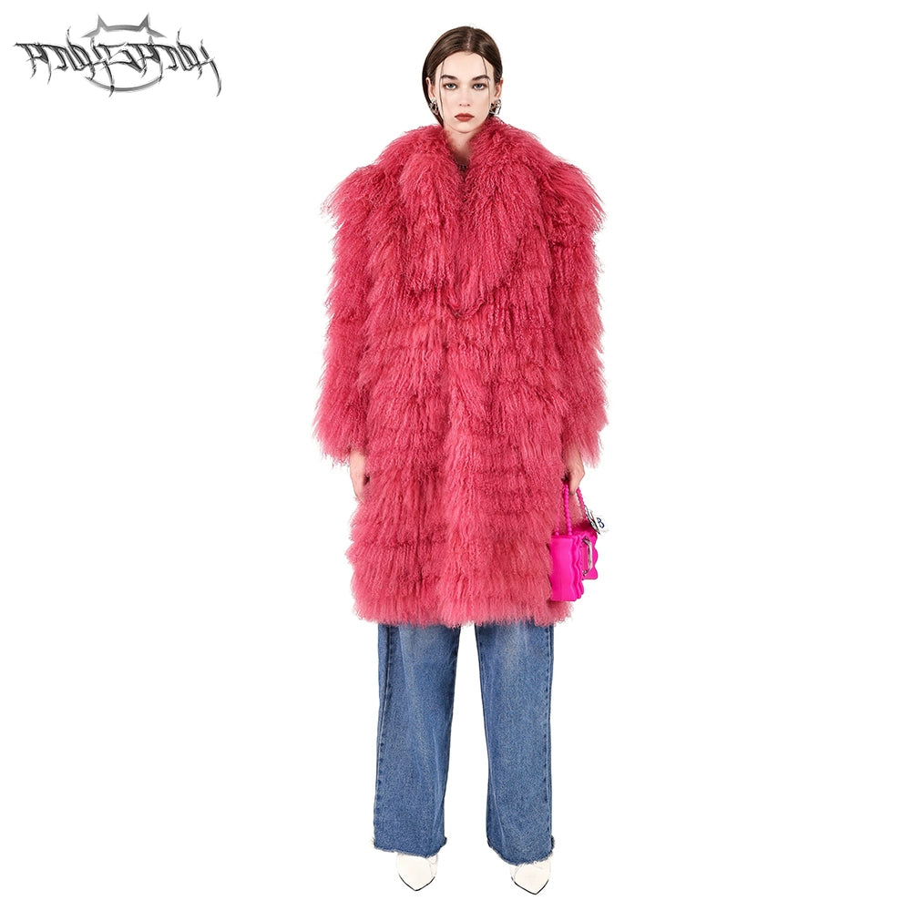 Pink Wool Fur Coat