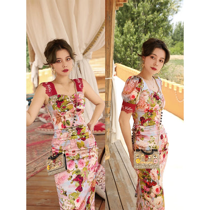 Rose in Unmanned Area Silk Wrap Dress