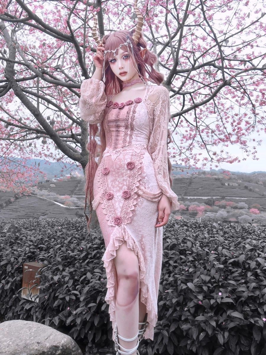 Sakura Velvet Rose Lantern Sleeve Top