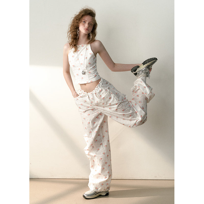 Flower Strap Top & Drawstring Pants