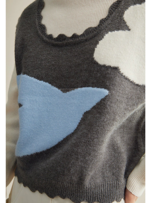 Blue Mockingbird Knitted Vest Pullover