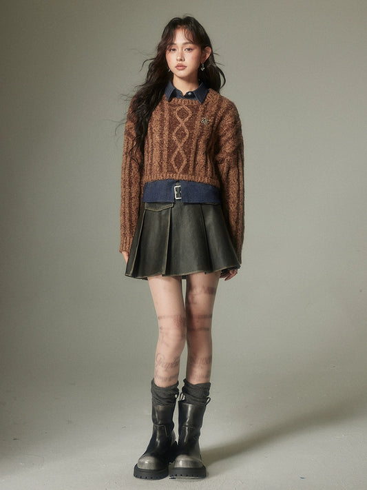 Vintage Brown - Fake Two Piece Knit Sweater
