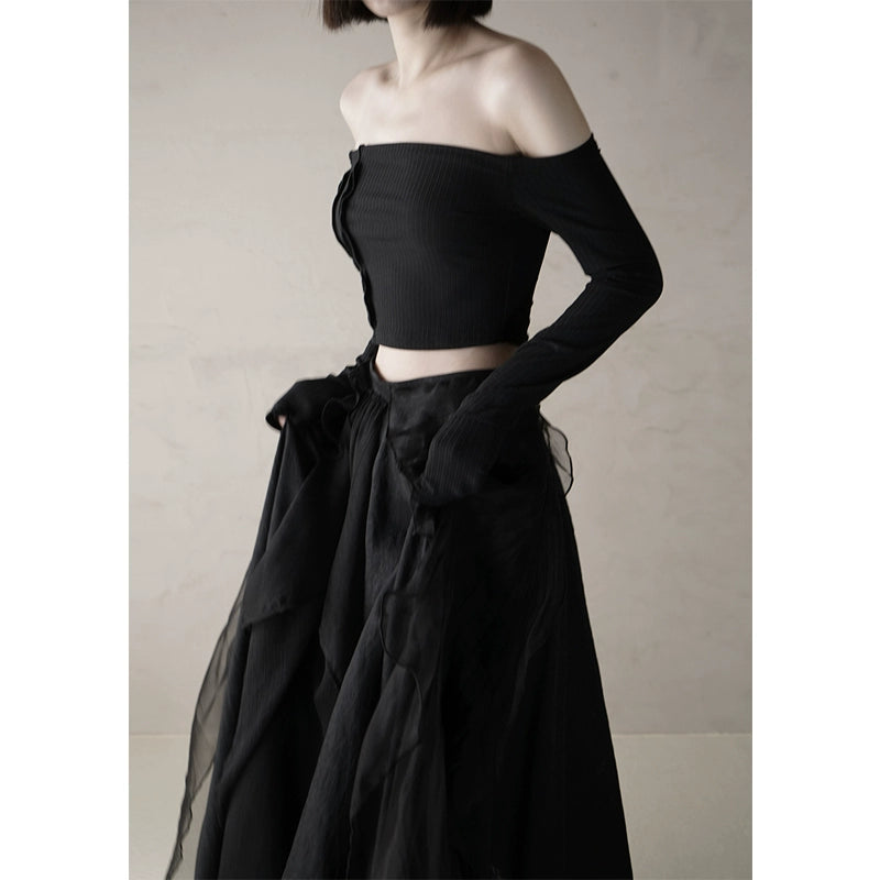 Autumn/Winter Black Bra Long Sleeve Top