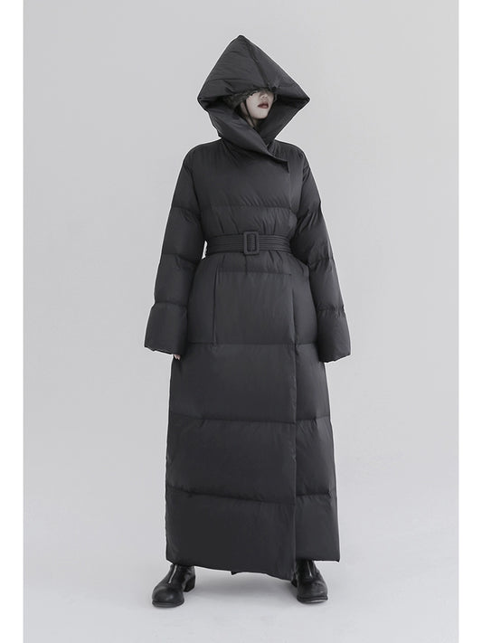 Hooded Shawl Long Down Jacket